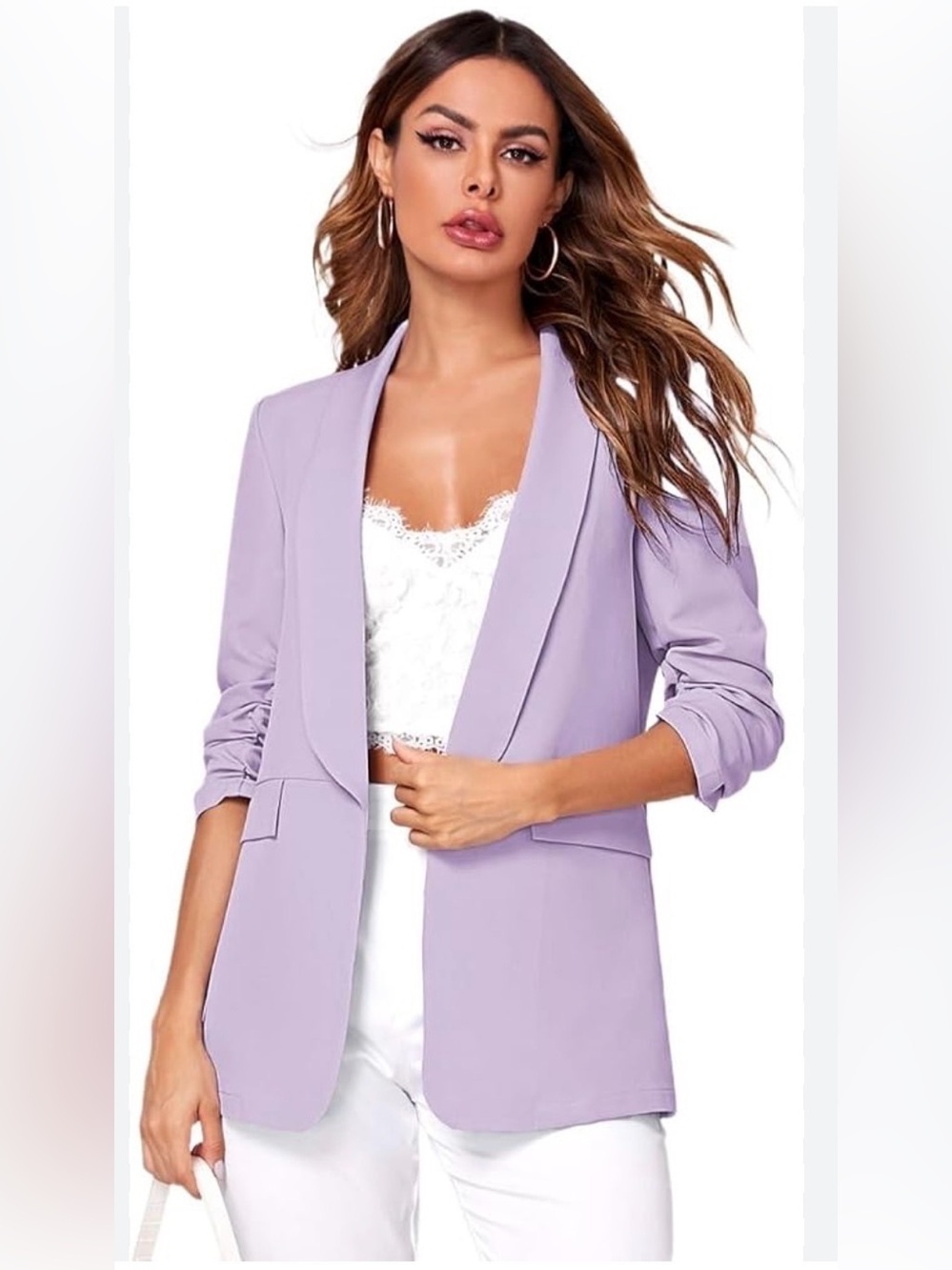 SHEIN Rushed 3/4 Sleeve Lilac Blazer - XL